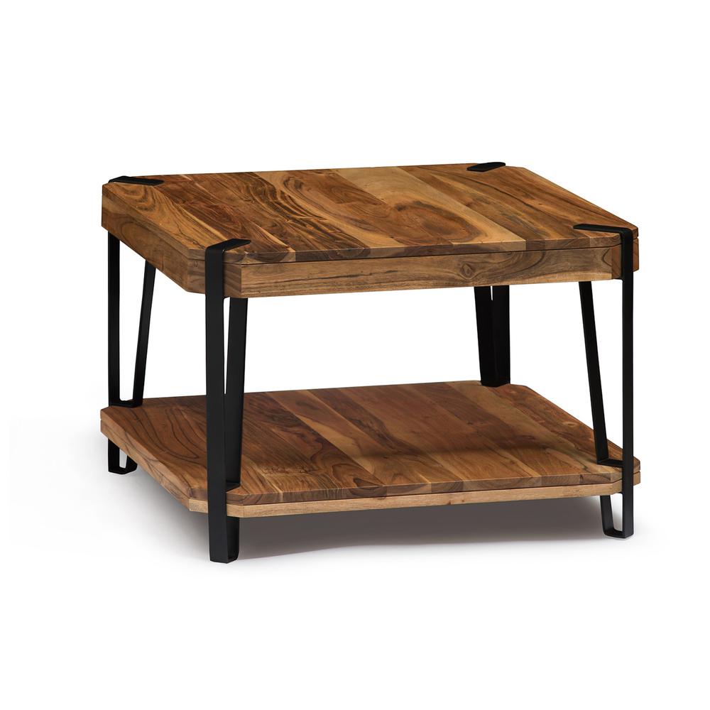 Ryegate Natural Live Edge Solid Wood with Metal Cube Coffee Table, Natural. Picture 1