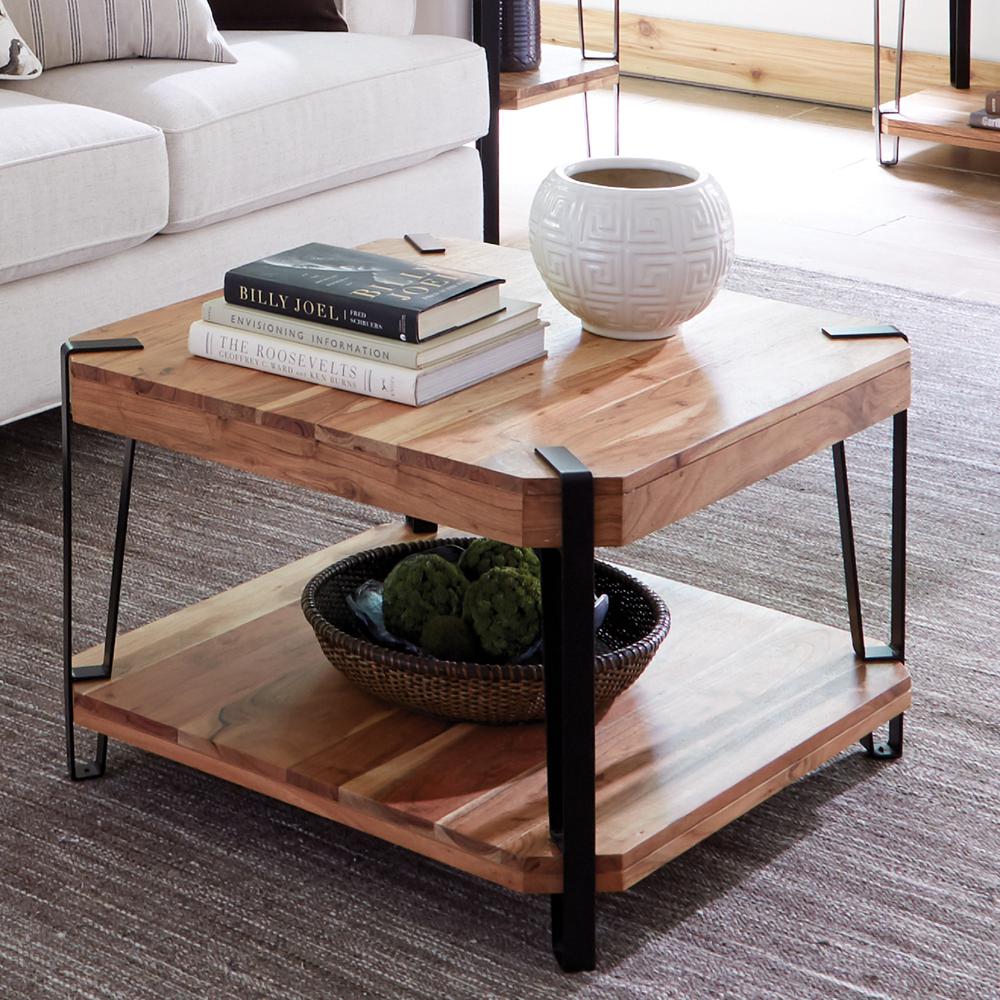 Ryegate Natural Live Edge Solid Wood with Metal Cube Coffee Table, Natural. Picture 3