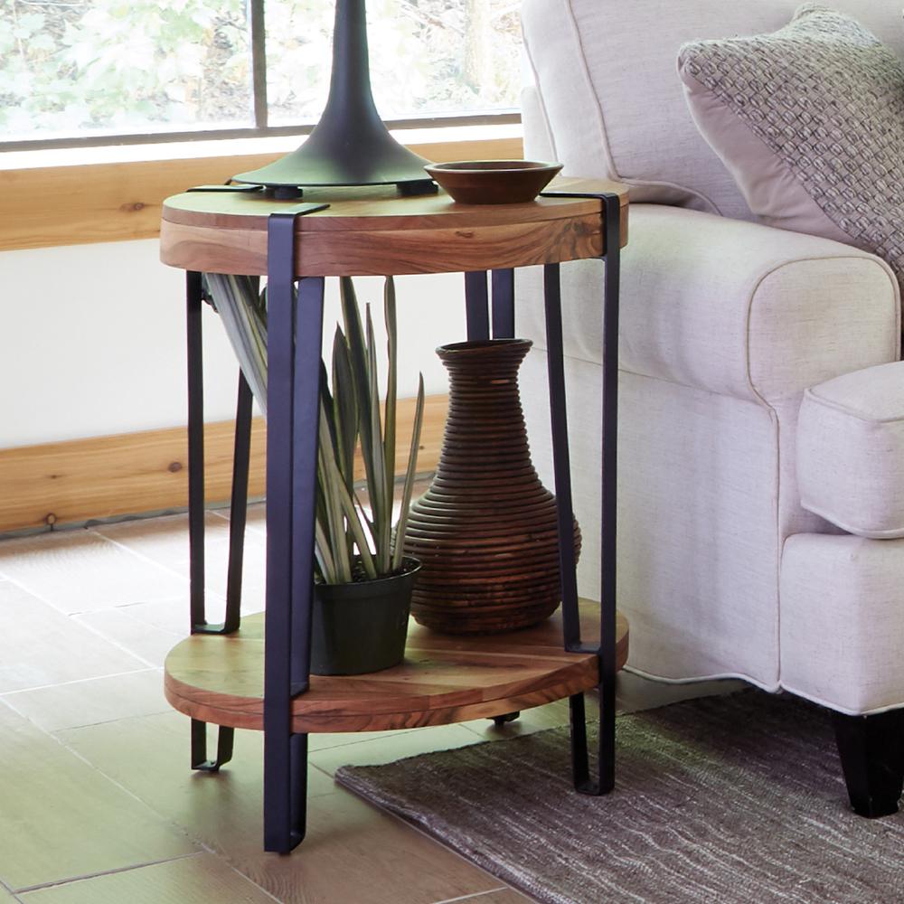 Ryegate Natural Live Edge Solid Wood with Metal Round End Table, Natural. Picture 3