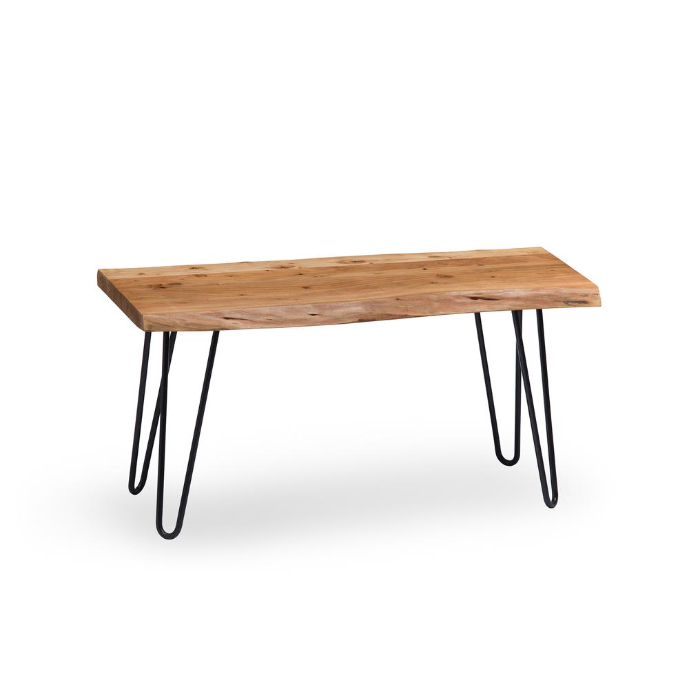 Hairpin Natural Live Edge Wood with Metal 36" Bench, Natural. Picture 1