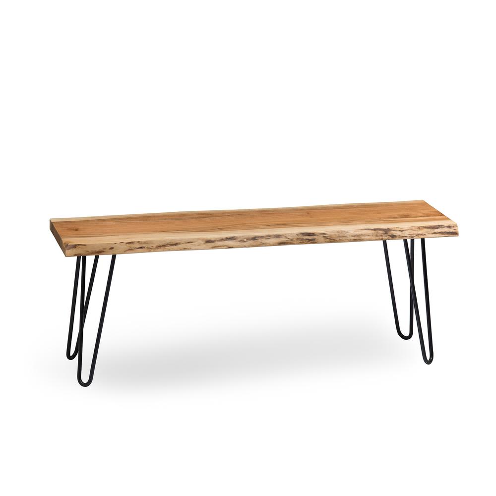 Hairpin Natural Live Edge Wood with Metal 48" Bench, Natural. Picture 1