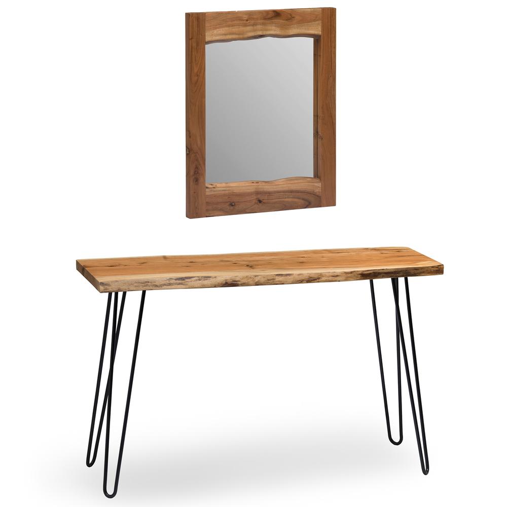Hairpin Natural Live Edge Media Console & 24" Mirror Set. Picture 1
