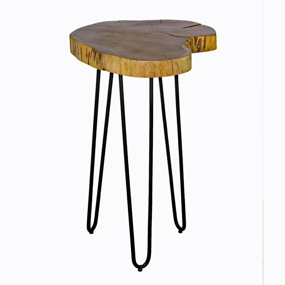 Hairpin Natural Live Edge Wood with Metal 20" Round End Table, Natural. Picture 1
