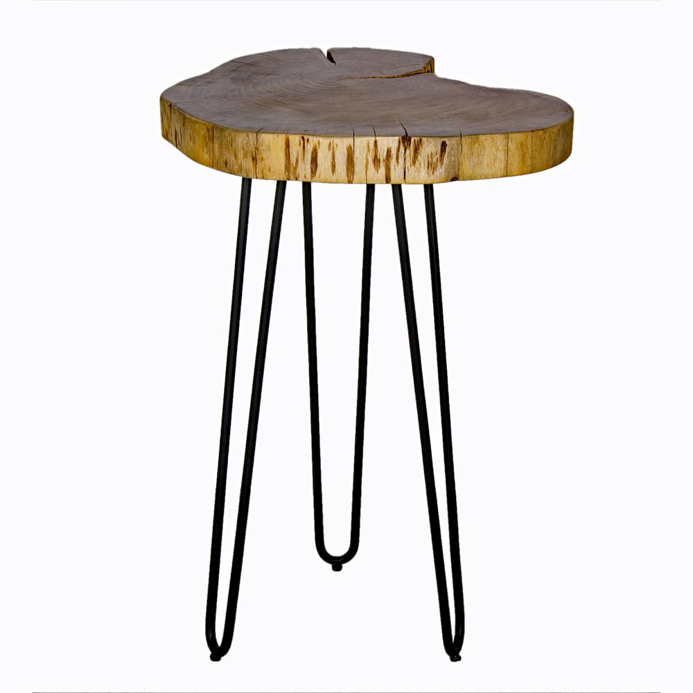 Hairpin Natural Live Edge Wood with Metal 20" Round End Table, Natural. Picture 3