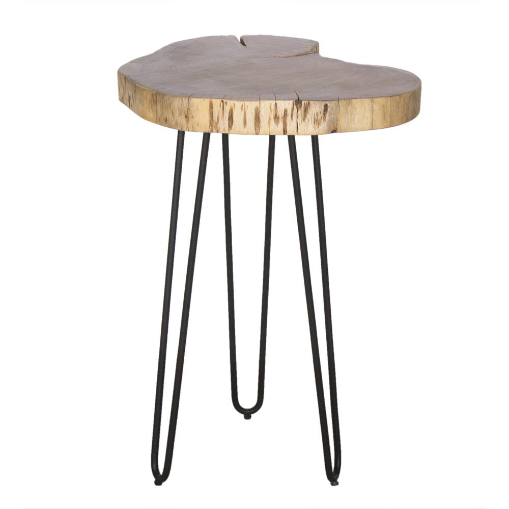 Hairpin Natural Live Edge Wood with Metal 20" Round End Table, Natural. Picture 6