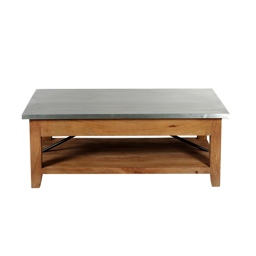 Millwork 48" Wood and Zinc Metal Coffee Table with Shelf. Picture 3