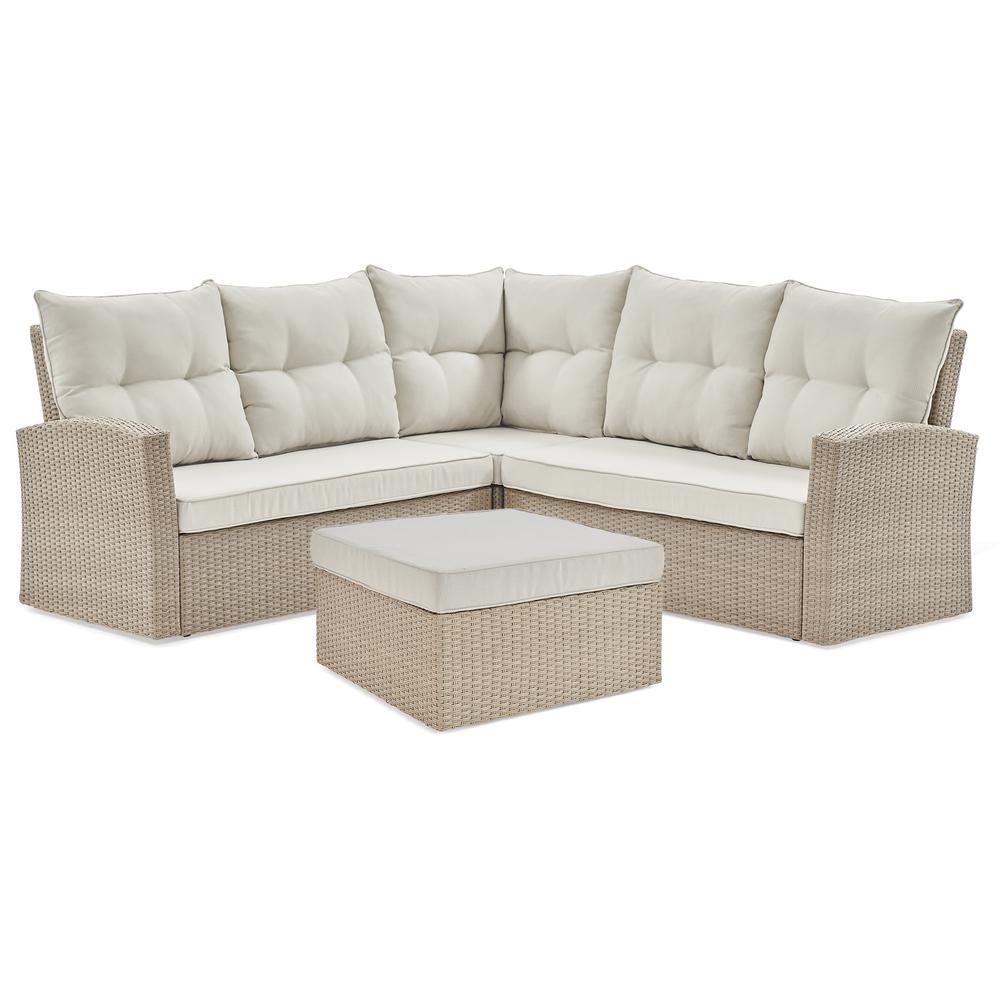 Canaan All-Weather Wicker Outdoor Seating Set with Double Loveseat with Large Ottoman. Picture 1