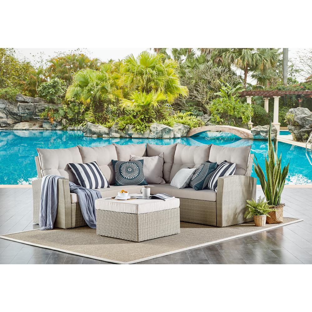 Canaan All-Weather Wicker Outdoor Seating Set with Double Loveseat with Large Ottoman. Picture 6