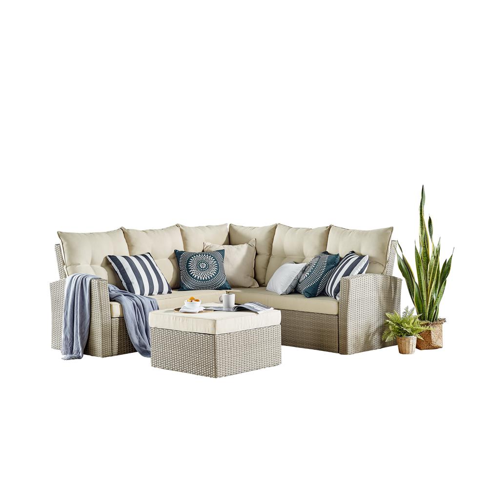 Canaan All-Weather Wicker Outdoor Seating Set with Double Loveseat with Large Ottoman. Picture 14