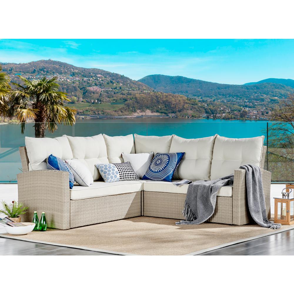 Canaan All-Weather Wicker Outdoor Seating Set with Double Loveseat with Large Ottoman. Picture 2