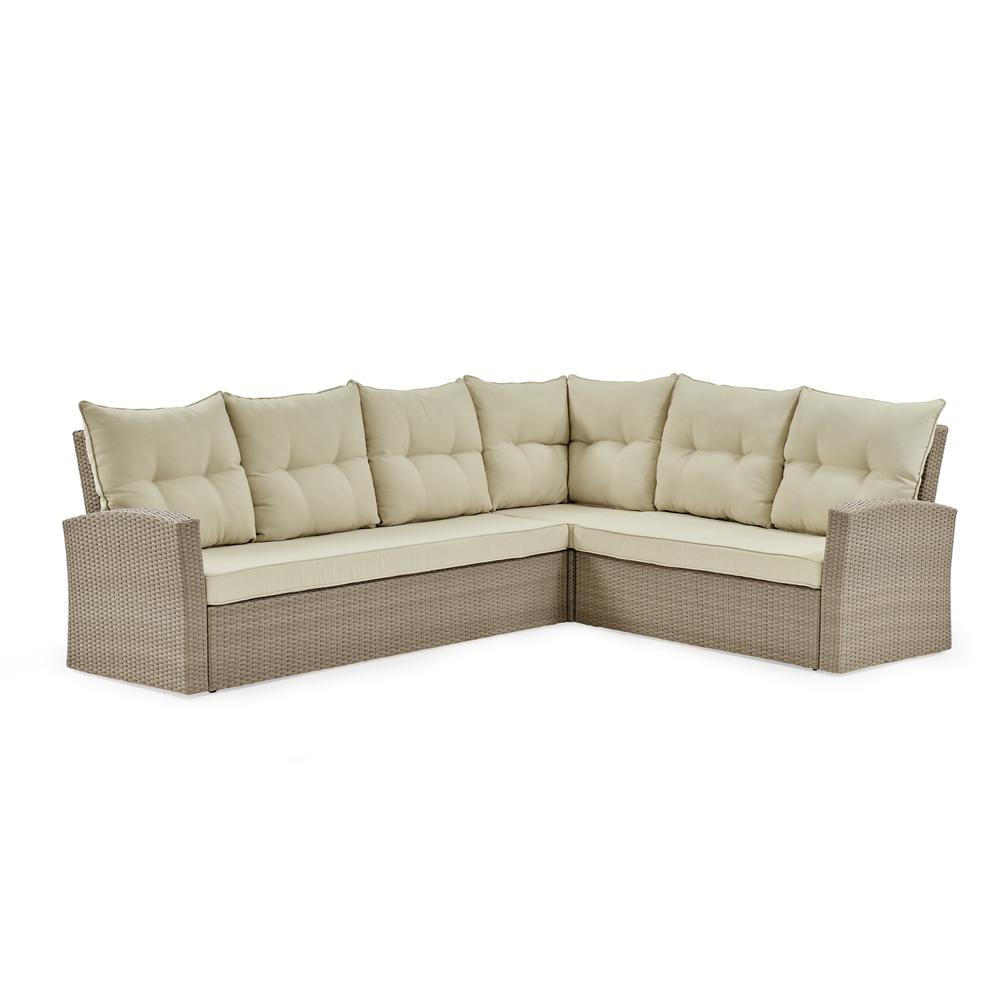 Canaan Outdoor Wicker Corner Sectional Loveseat and Sofa with 57"L Coffee Table. Picture 14