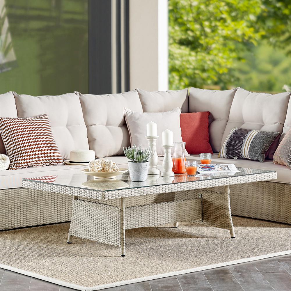Canaan Outdoor Wicker Corner Sectional Loveseat and Sofa with 57"L Coffee Table. Picture 2