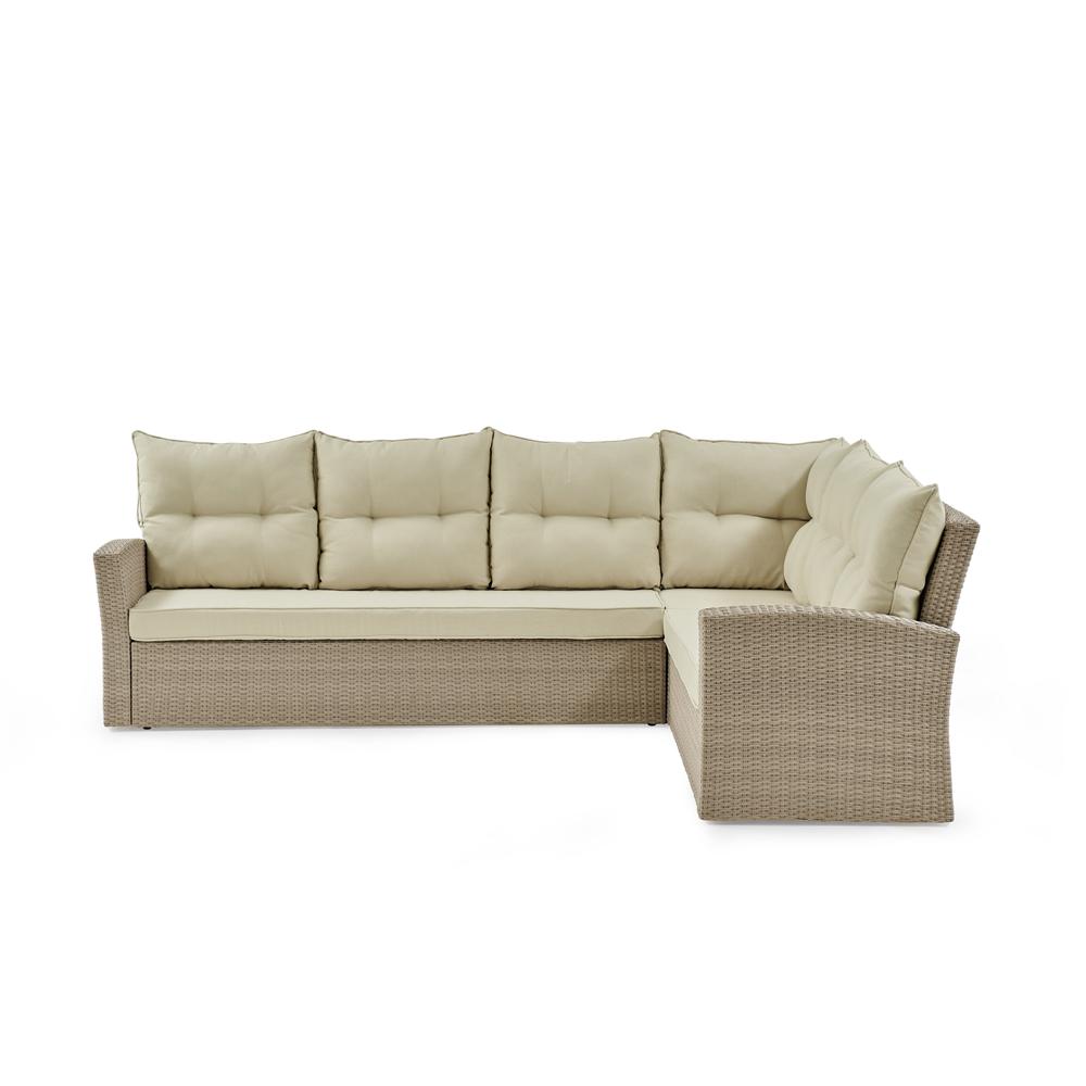 Canaan Outdoor Wicker Corner Sectional Loveseat and Sofa with 57"L Coffee Table. Picture 5