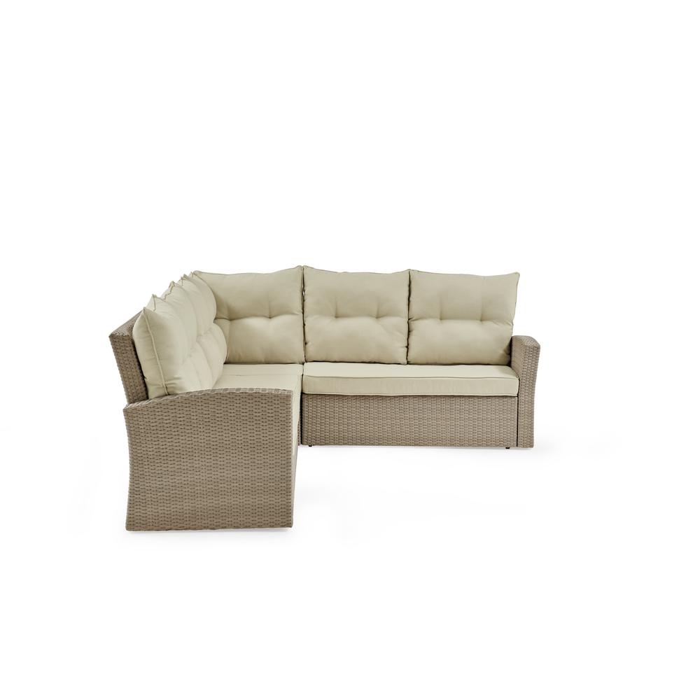 Canaan Outdoor Wicker Corner Sectional Loveseat and Sofa with 57"L Coffee Table. Picture 9