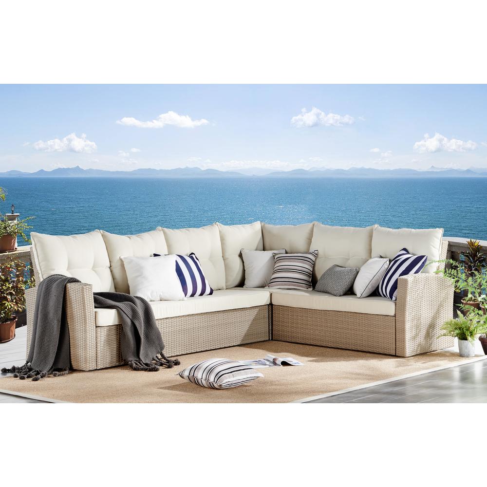 Canaan Outdoor Wicker Corner Sectional Loveseat and Sofa with 57"L Coffee Table. Picture 8