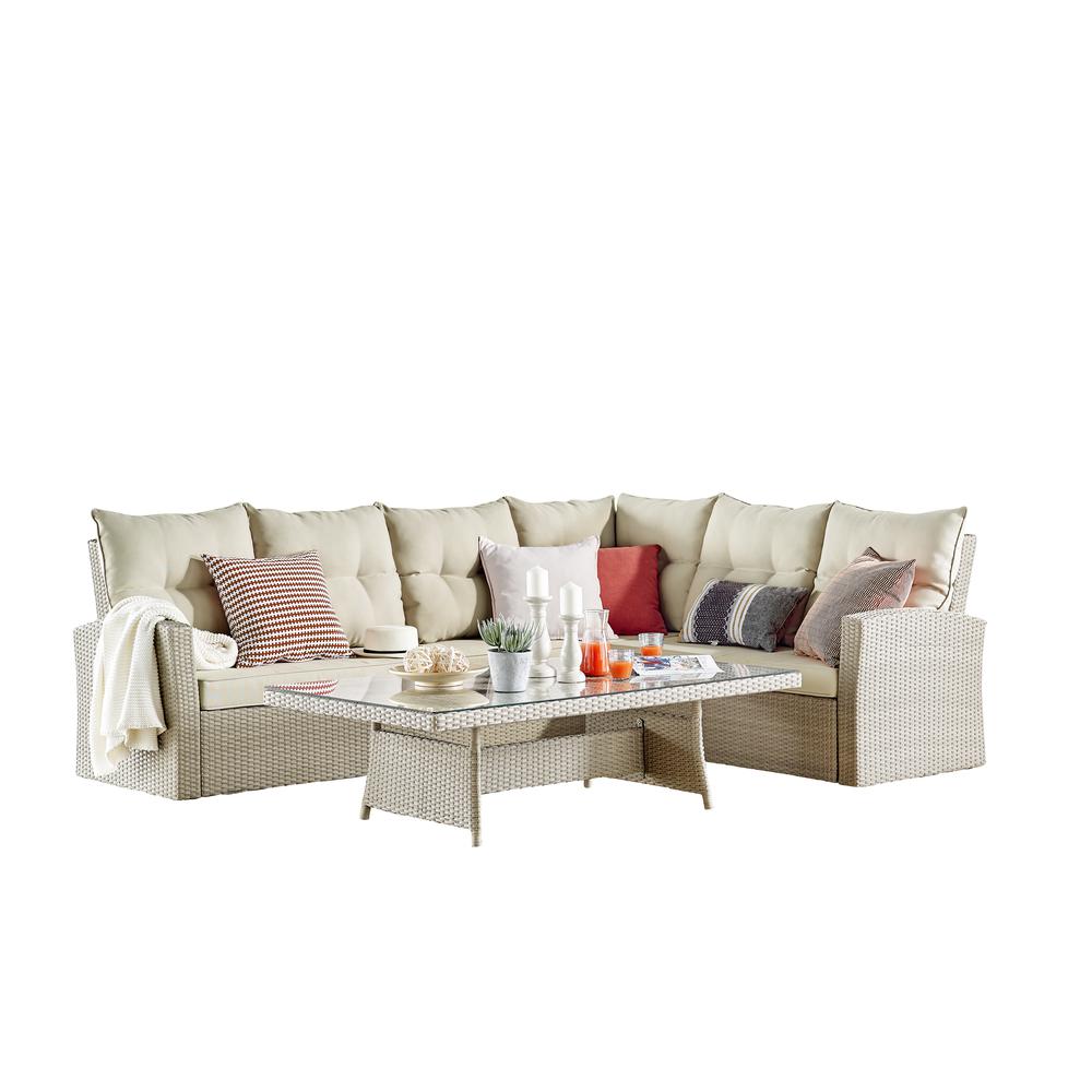 Canaan Outdoor Wicker Corner Sectional Loveseat and Sofa with 57"L Coffee Table. Picture 1
