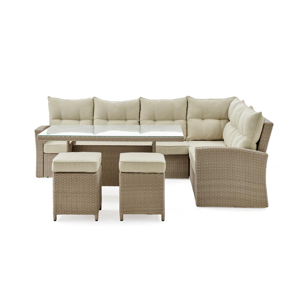 Canaan All-Weather Wicker Outdoor Deep-Seat Dining Sectional Set with Sofa, Loveseat, 26"H Cocktail Table and Two Stools. Picture 10