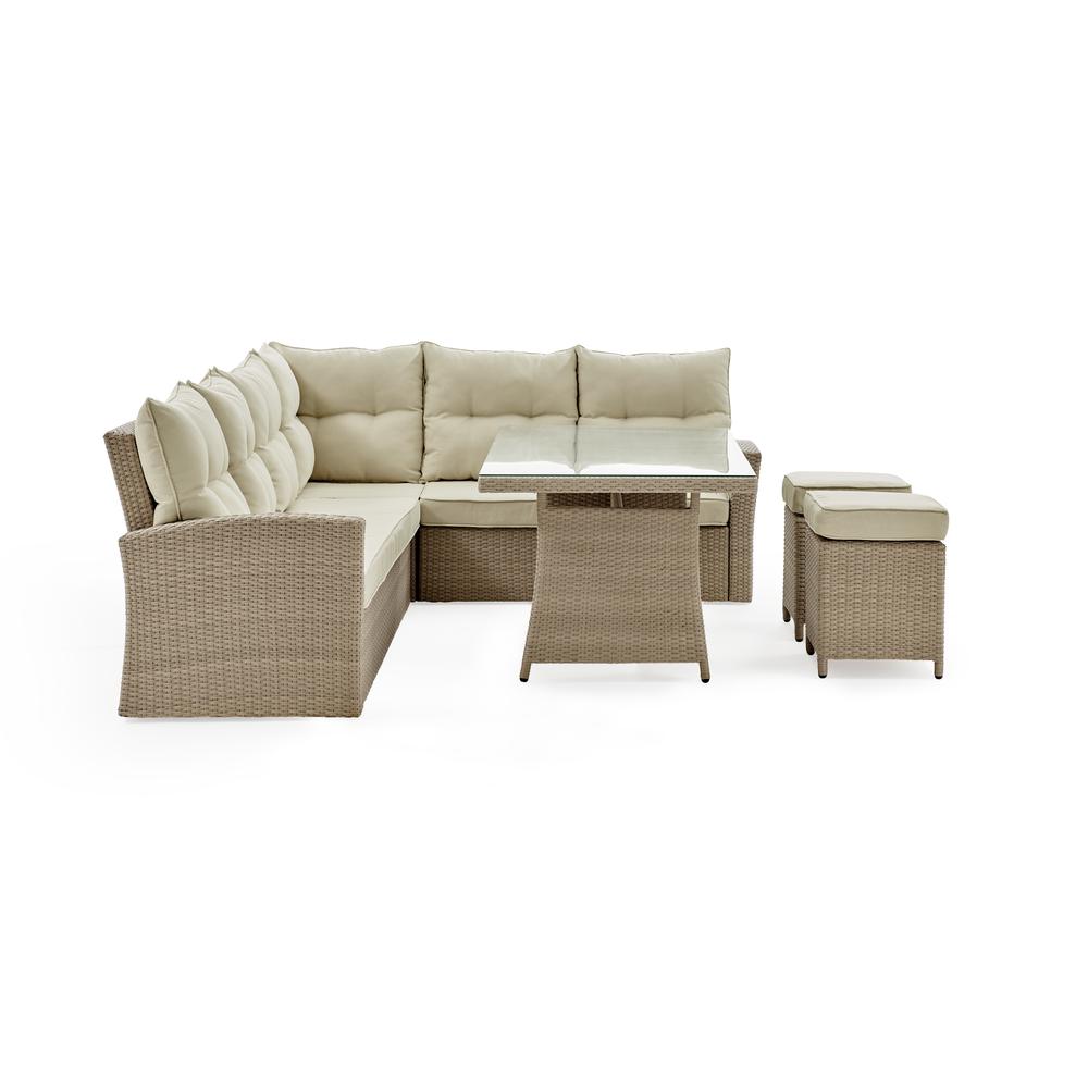Canaan All-Weather Wicker Outdoor Deep-Seat Dining Sectional Set with Sofa, Loveseat, 26"H Cocktail Table and Two Stools. Picture 9