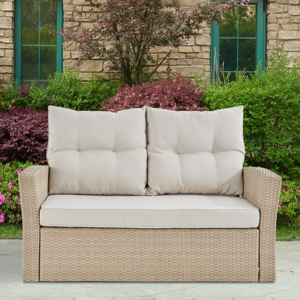 Canaan All-Weather Wicker Outdoor Seating Set with Loveseat, Two Chairs and 57"L Coffee Table. Picture 14