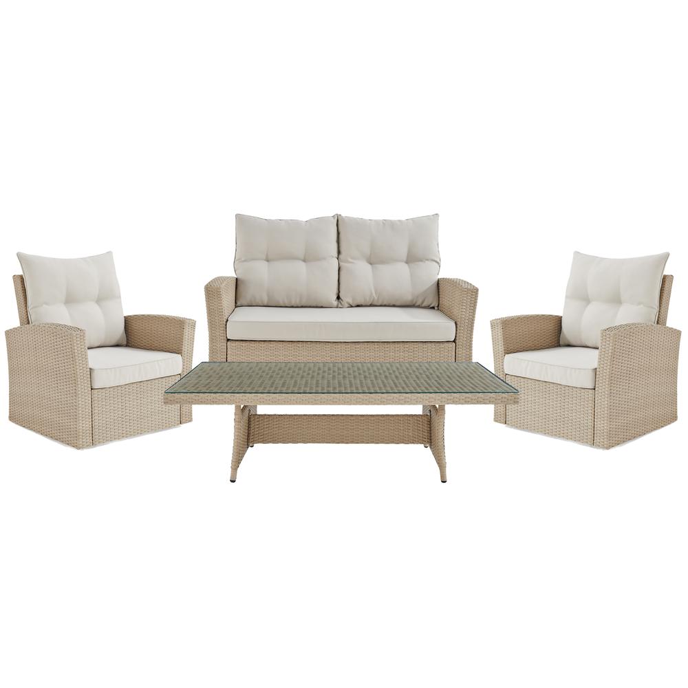 Canaan All-Weather Wicker Outdoor Seating Set with Loveseat, Two Chairs and 57"L Coffee Table. Picture 1