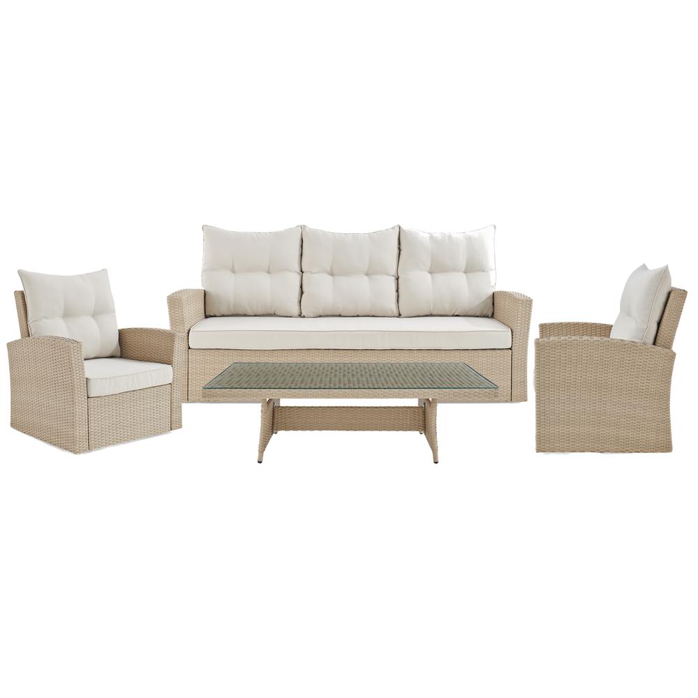 Canaan All-Weather Wicker Outdoor Deep-Seat Dining Set with Sofa, Two Arm Chairs and 57"L Coffee Table. The main picture.
