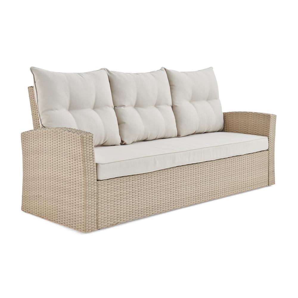 Canaan All-Weather Wicker Outdoor Deep-Seat Dining Set with Sofa, Two Arm Chairs and 57"L Coffee Table. Picture 11