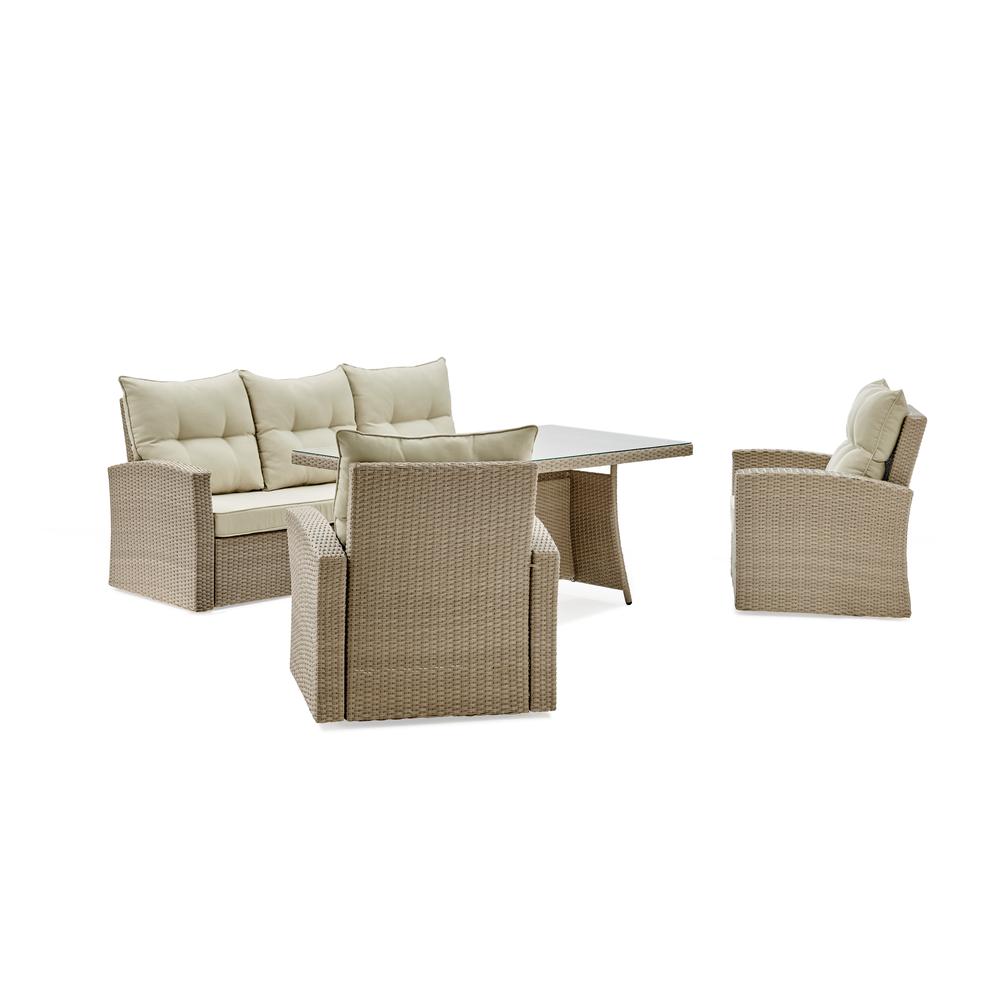 Canaan All-Weather Wicker Outdoor Deep-Seat Dining Set with Sofa, Two Arm Chairs and High Cocktail Table. Picture 2