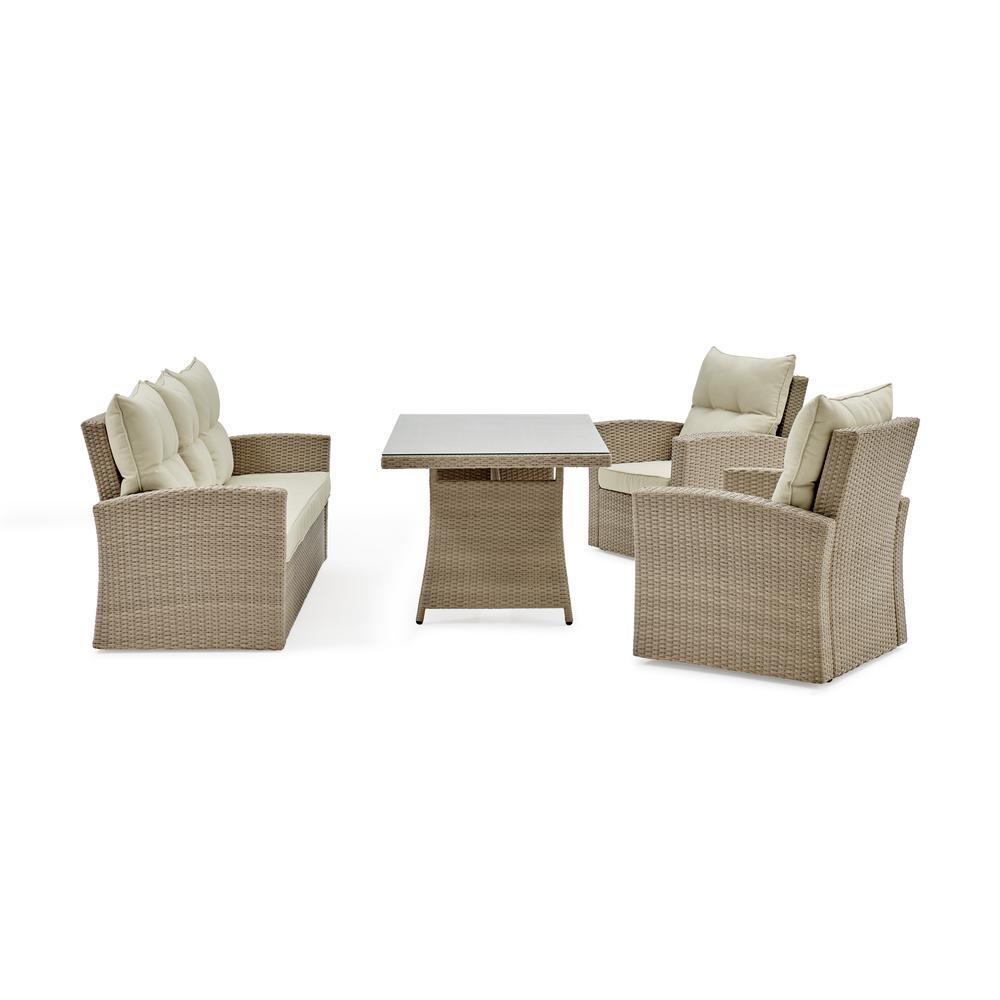 Canaan All-Weather Wicker Outdoor Deep-Seat Dining Set with Sofa, Two Arm Chairs and High Cocktail Table. Picture 7