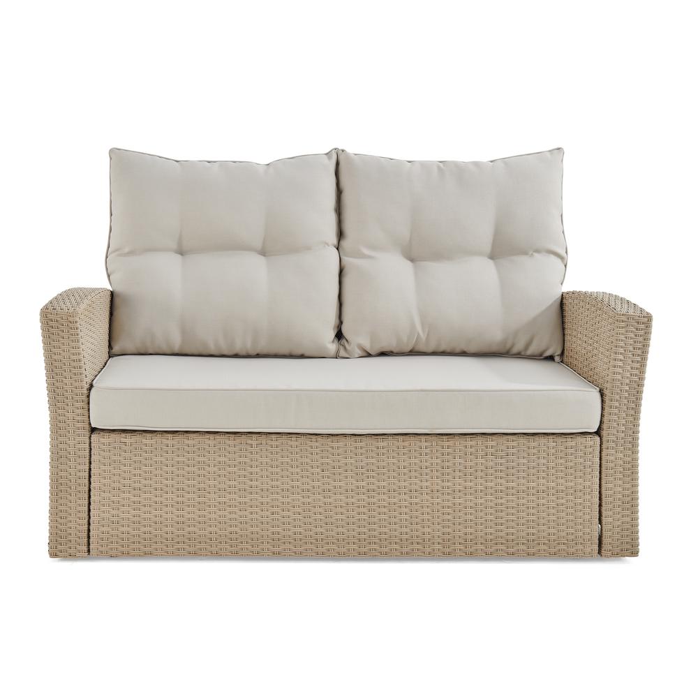 Canaan All-Weather Wicker Outdoor Two-Seat Love Seat with Cushions. Picture 2