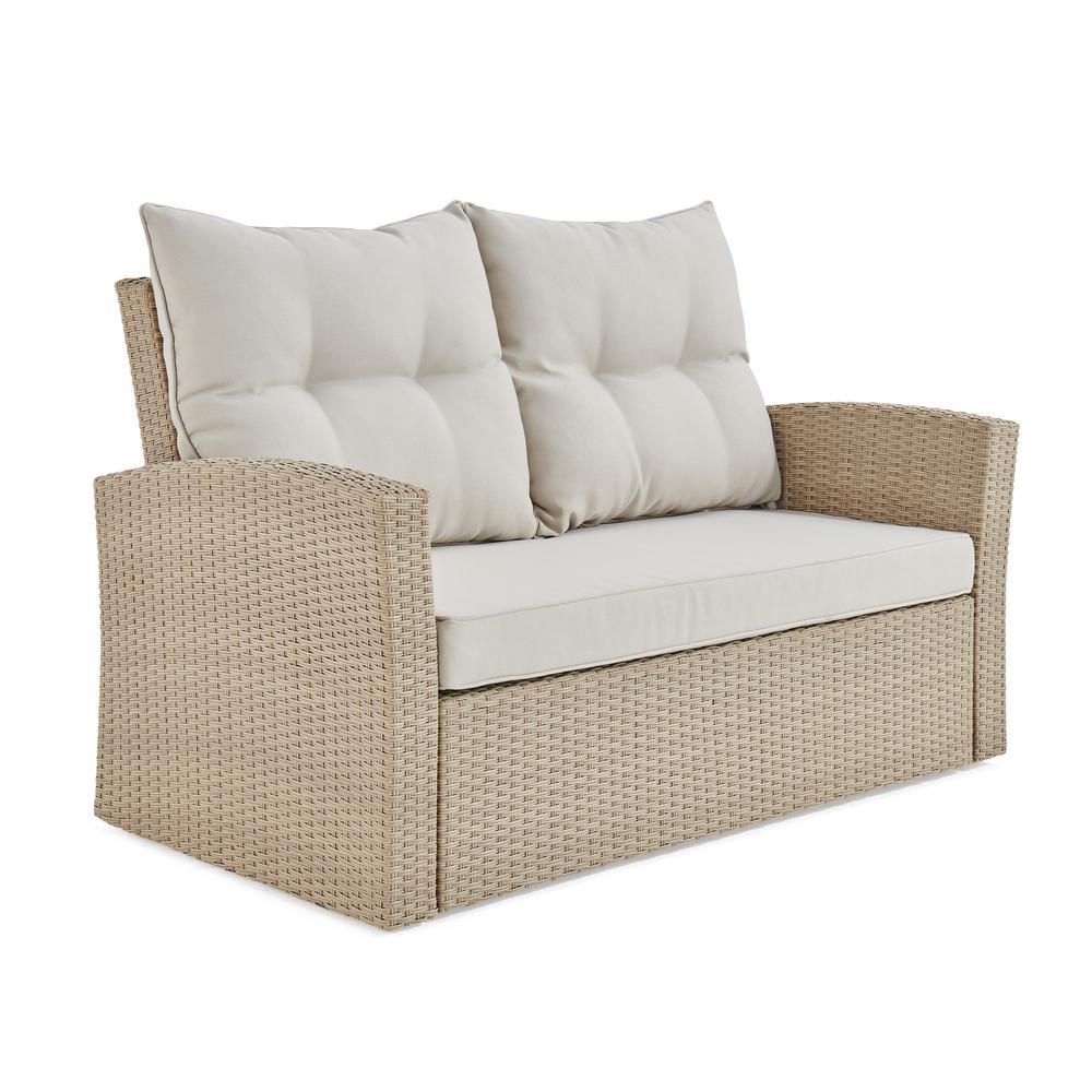Canaan All-Weather Wicker Outdoor Two-Seat Love Seat with Cushions. Picture 4