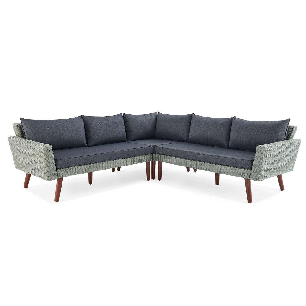 Albany All-Weather Wicker Outdoor Gray Corner Sectional Sofa with 29" Square Coffee Table Set. Picture 14