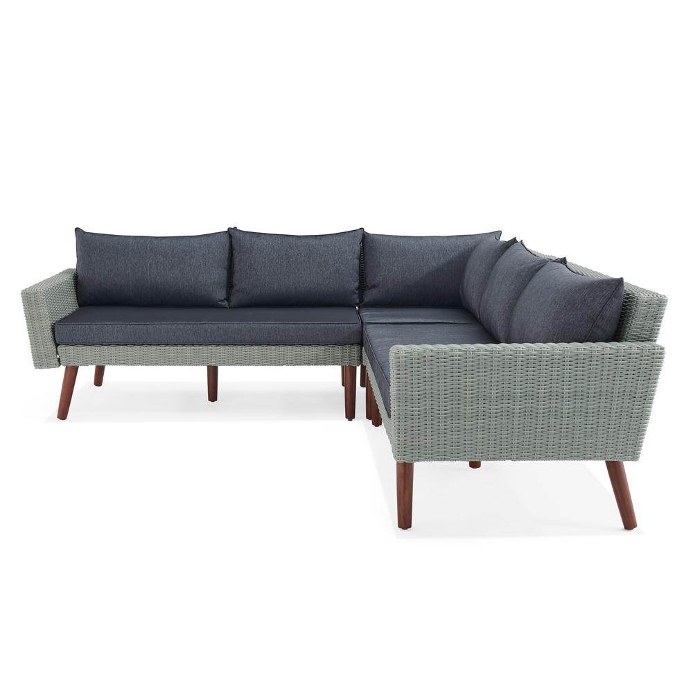 Albany All-Weather Wicker Outdoor Gray Corner Sectional Sofa with 29" Square Coffee Table Set. Picture 15