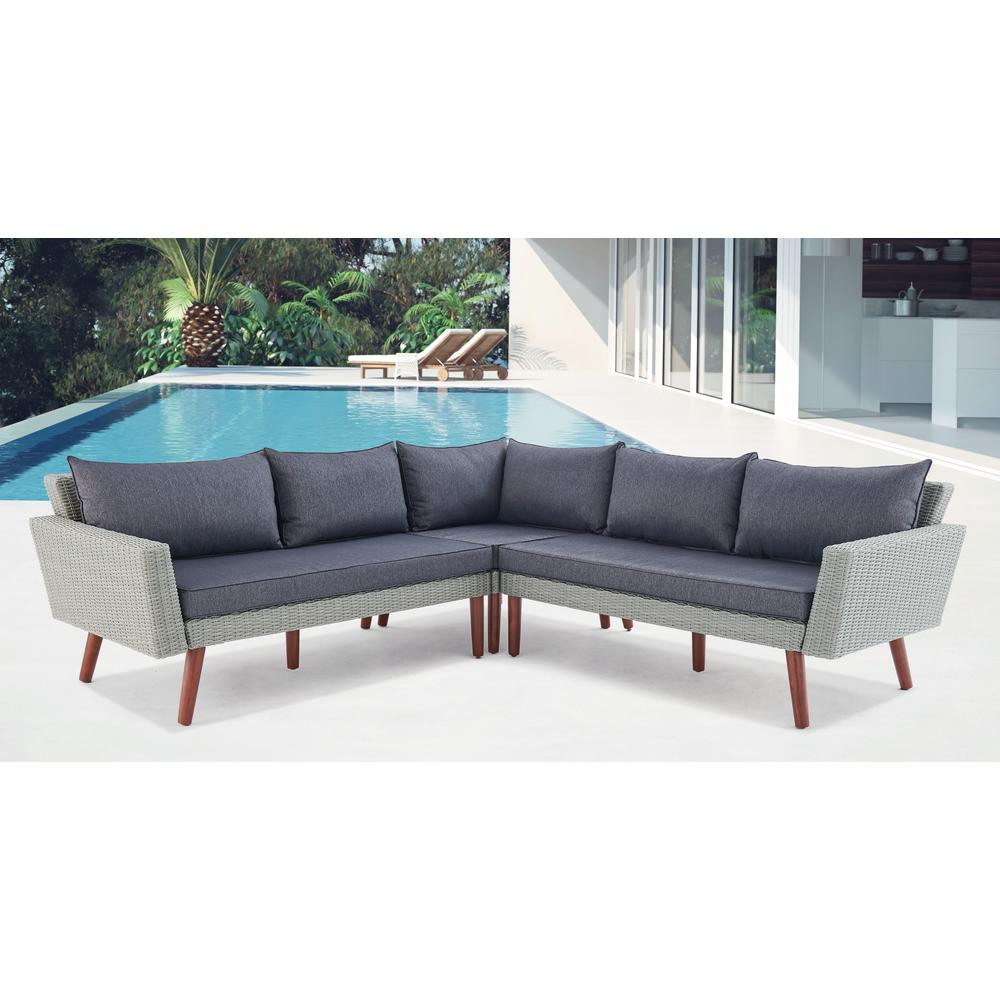 Albany All-Weather Wicker Outdoor Gray Corner Sectional Sofa. Picture 2