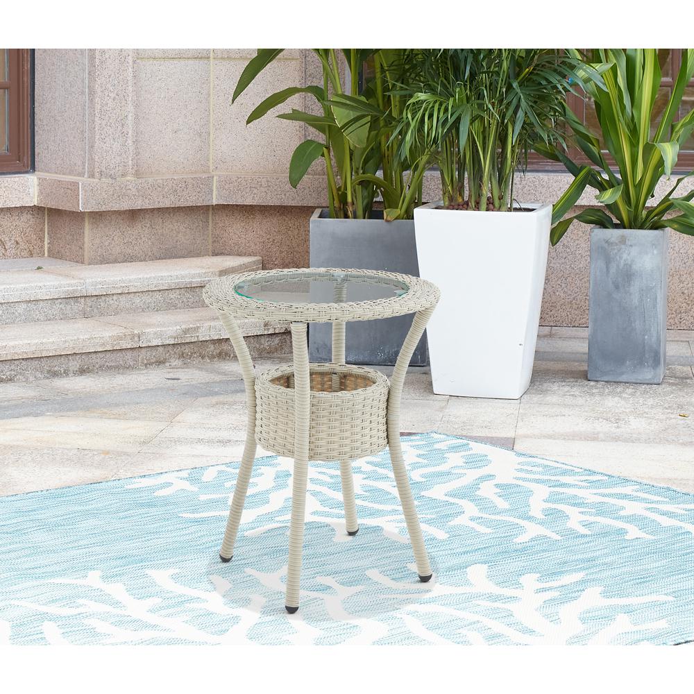 Haven All-Weather Wicker Outdoor Round Glass-Top Accent Table with Storage. Picture 14