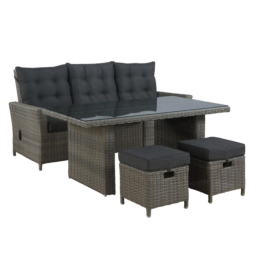 Asti All-Weather Wicker 4-Piece Outdoor Seating Set with Reclining Sofa, 26" H Cocktail Table and Two Ottomans. Picture 1