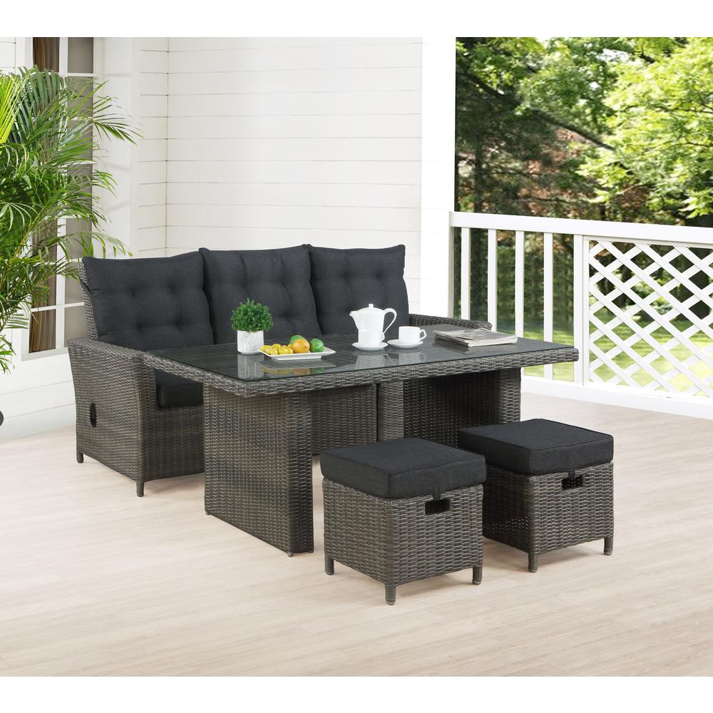 Asti All-Weather Wicker 4-Piece Outdoor Seating Set with Reclining Sofa, 26" H Cocktail Table and Two Ottomans. Picture 2