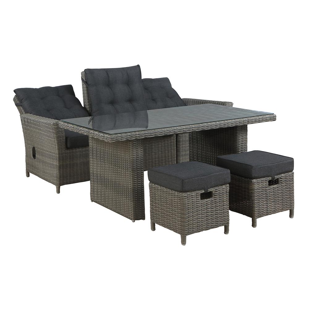 Asti All-Weather Wicker 4-Piece Outdoor Seating Set with Reclining Sofa, 26" H Cocktail Table and Two Ottomans. Picture 3