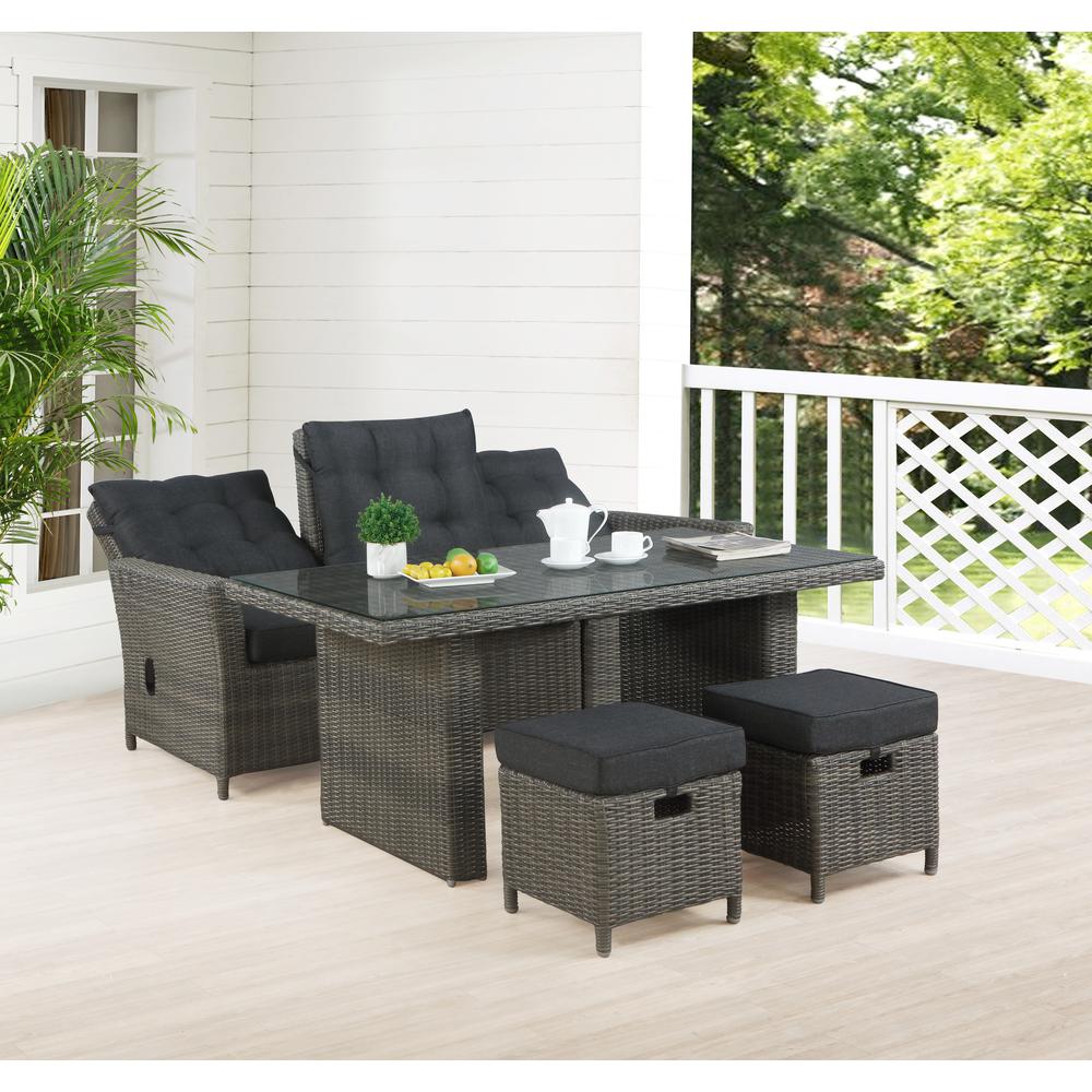 Asti All-Weather Wicker 4-Piece Outdoor Seating Set with Reclining Sofa, 26" H Cocktail Table and Two Ottomans. Picture 4