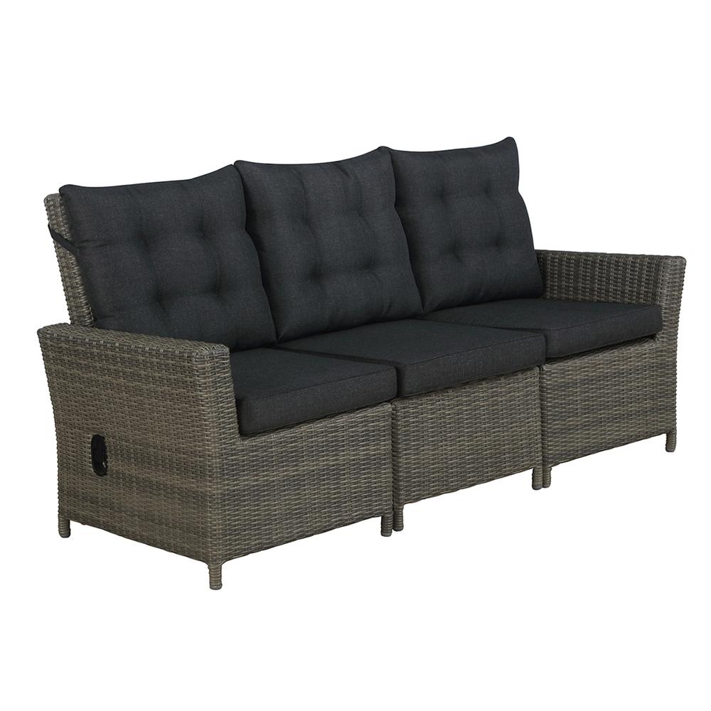 Asti All-Weather Wicker 4-Piece Outdoor Seating Set with Reclining Sofa, 26" H Cocktail Table and Two Ottomans. Picture 6
