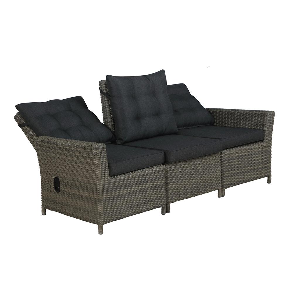 Asti All-Weather Wicker 4-Piece Outdoor Seating Set with Reclining Sofa, 26" H Cocktail Table and Two Ottomans. Picture 7