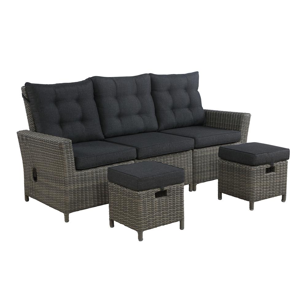 Asti All-Weather Wicker 3-Piece Outdoor Seating Set with Reclining Sofa and Two 15" Ottomans. Picture 1