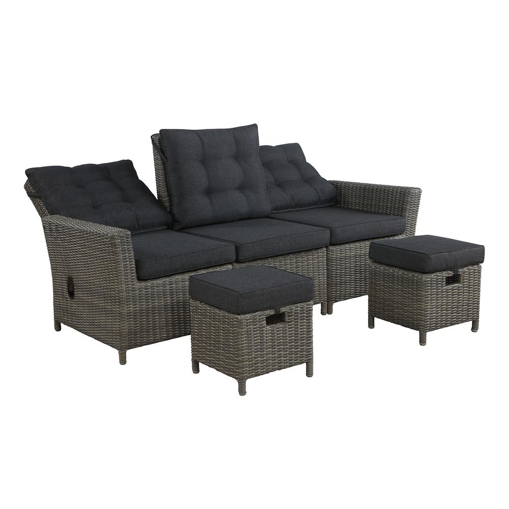 Asti All-Weather Wicker 3-Piece Outdoor Seating Set with Reclining Sofa and Two 15" Ottomans. Picture 3