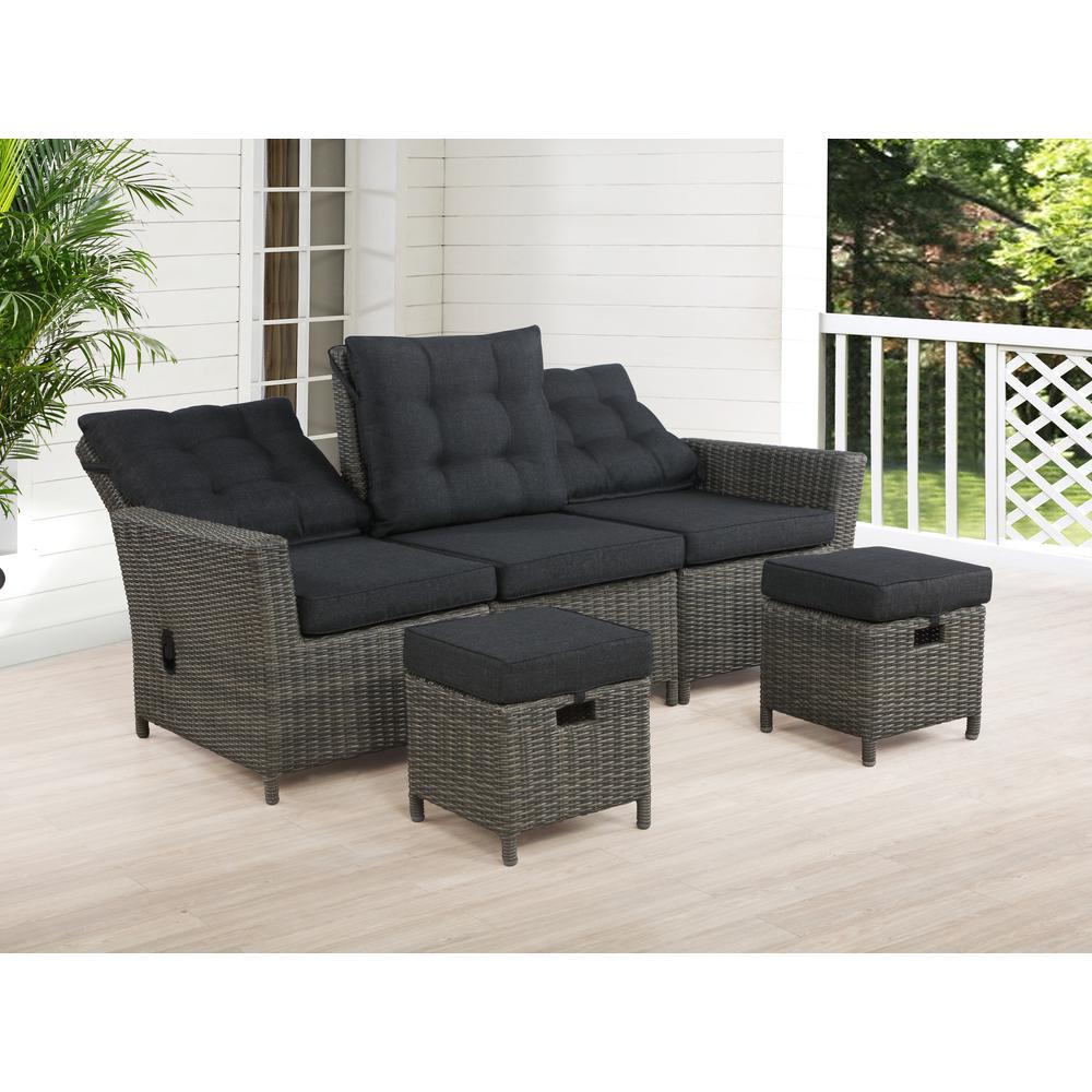 Asti All-Weather Wicker 3-Piece Outdoor Seating Set with Reclining Sofa and Two 15" Ottomans. Picture 14