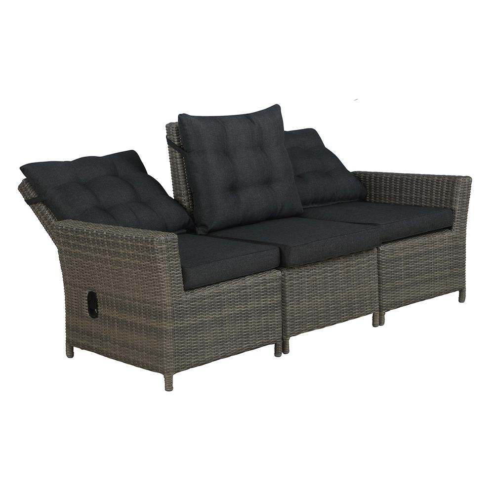 Asti All-Weather Wicker 3-Piece Outdoor Seating Set with Reclining Sofa and Two 15" Ottomans. Picture 5