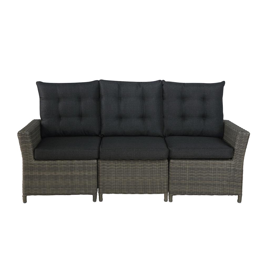 Asti All-Weather Wicker Three-Seat Reclining Sofa with Cushions. Picture 1