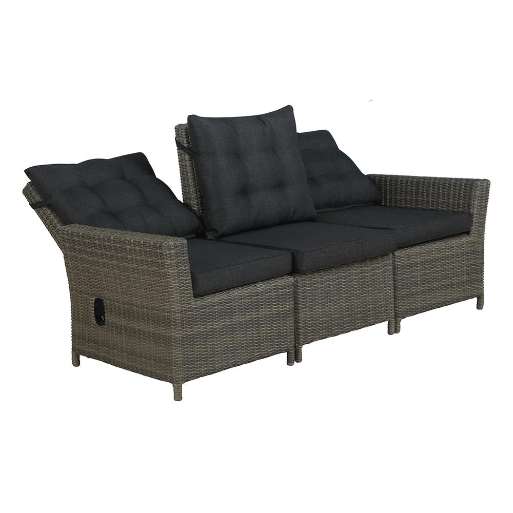 Asti All-Weather Wicker Three-Seat Reclining Sofa with Cushions. Picture 3