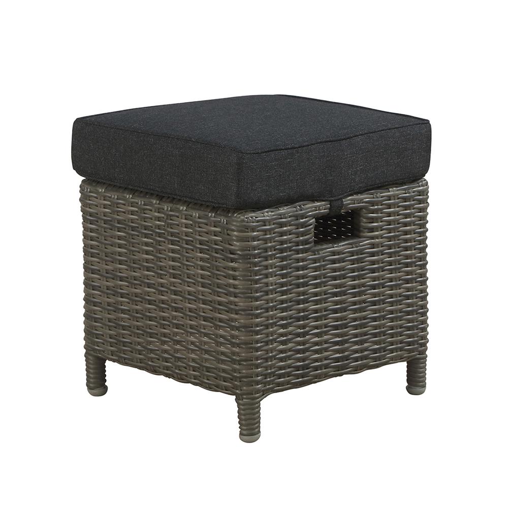 Asti All-Weather Wicker Outdoor 15" Square Ottomans with Cushions, Set of 2. Picture 3