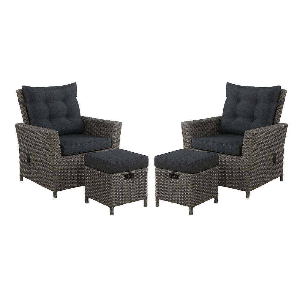 Asti All-Weather Wicker 4-Piece Outdoor Seating Set with Two Reclining Chairs and Two Ottomans. Picture 1