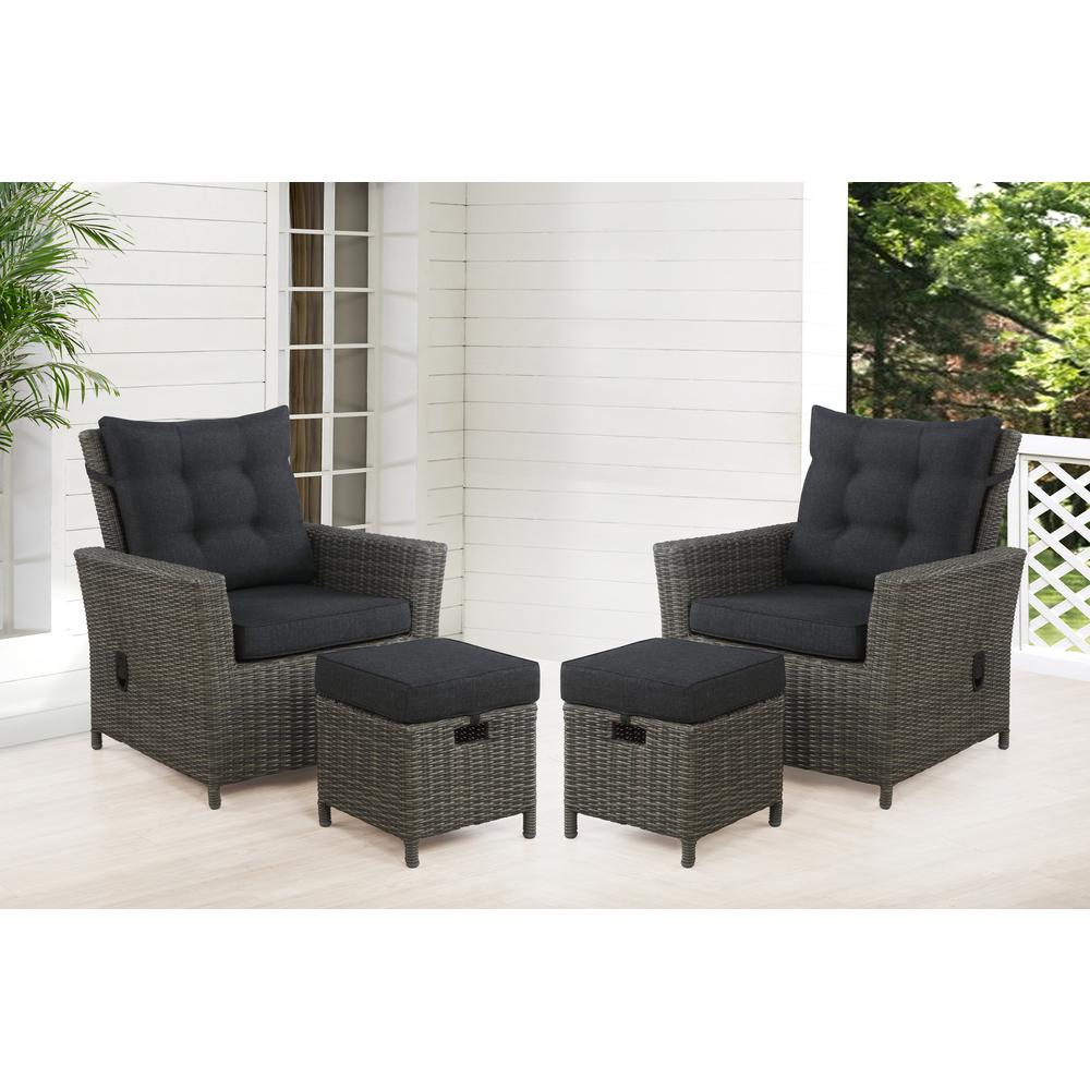 Asti All-Weather Wicker 4-Piece Outdoor Seating Set with Two Reclining Chairs and Two Ottomans. Picture 2