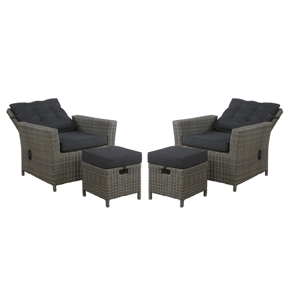 Asti All-Weather Wicker 4-Piece Outdoor Seating Set with Two Reclining Chairs and Two Ottomans. Picture 3